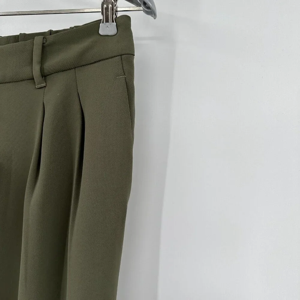 Quince Women's Stretch Crepe Pleated Wide Leg Pants Olive sz S NWT 30" Inseam - Picture 3 of 4